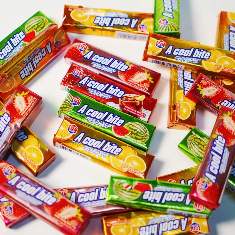 Assorted Mix Fruit Sweet Pillow Shape Chewing Gum Fill Jelly