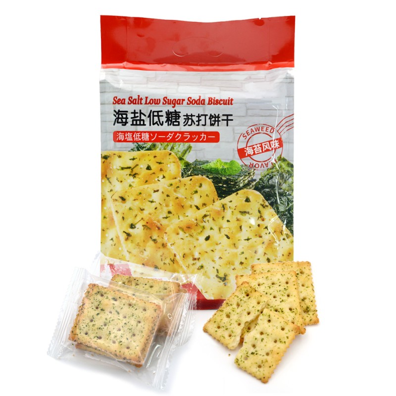 Low Sugar Low Fat Chia Seed Seaweed OAT Flavor Sea Salt Soda Crackers Biscuits