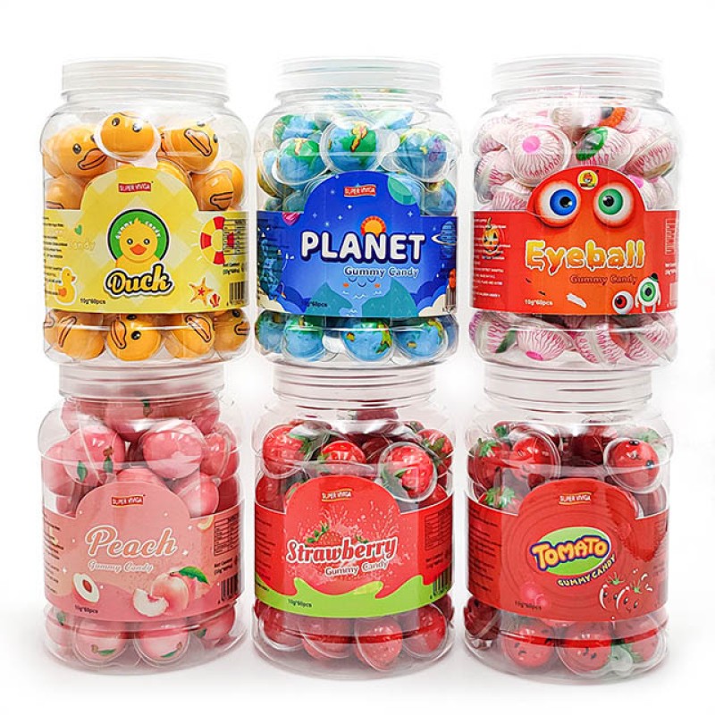 Wholesale Custom Earth Eye Shaped Jam Sandwich Halal Bulk Ball Gummy Chewing Candy Gum