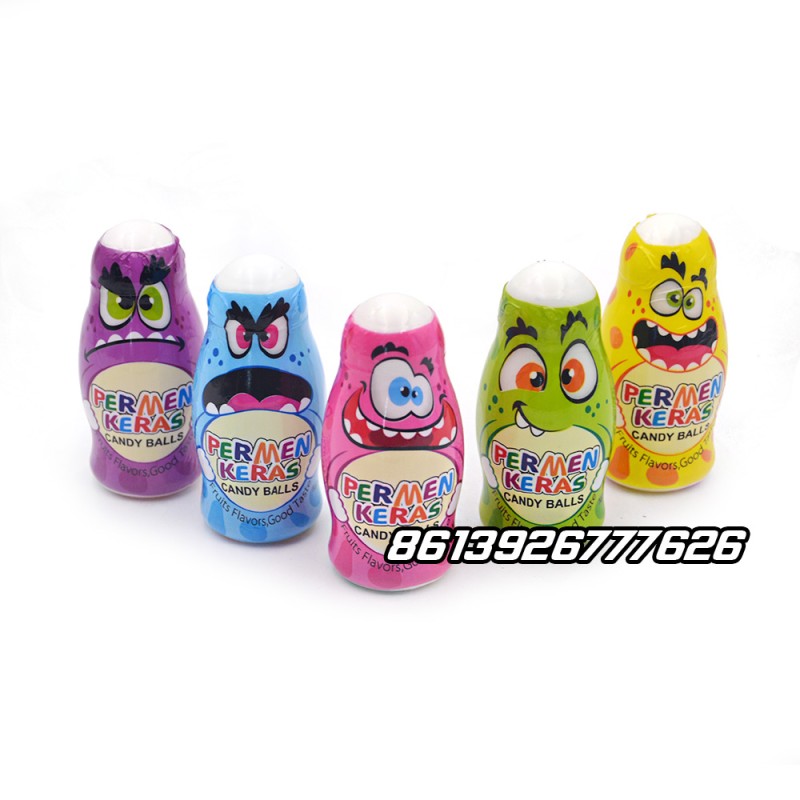 Cartoon Toys Bottle Packing Colorful Fruit Flavor Sour Puffed Candy Sweets