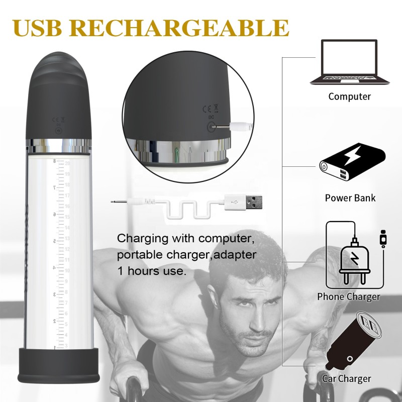 Rechargeable Cock Enlarge Male Vacuum Pump Penis Enlarger Growth Extender Pump Waterproof Sex Pump Power Sex Toys for Men
