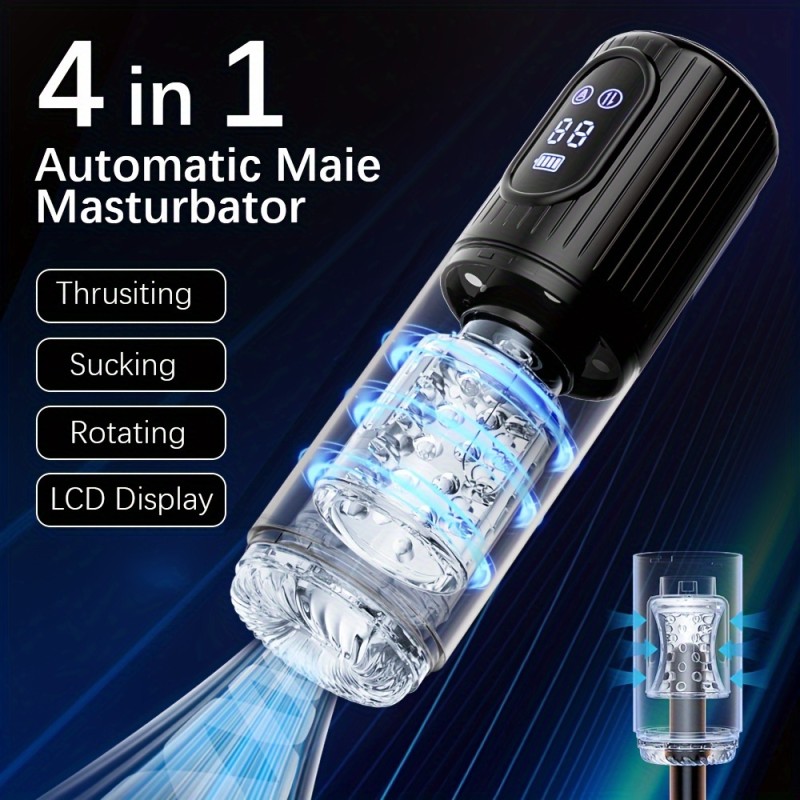 3 in 1 TPE Pocket Pussy Oral Sex Stroker Waterproof Thrusting Rotating Sucking Automatic Male Masturbation Cup Sex Toys for Men