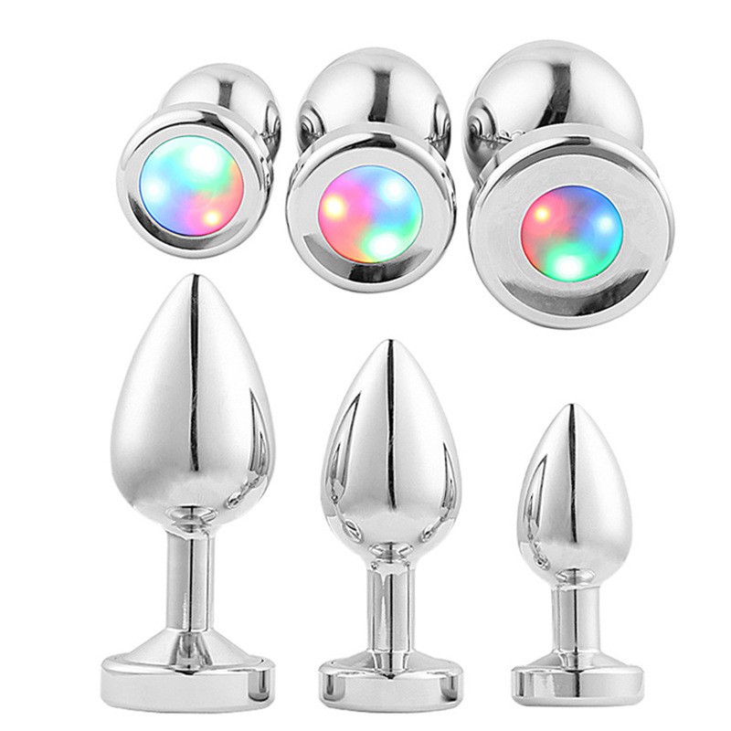 Bullet Head Anal Plug rainbow Light Emitting Metal Anal Plug Expansion Adult Products  Sex Toys