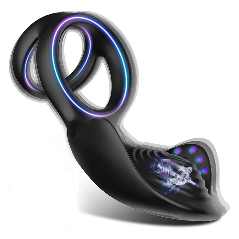 Men's Black Delayed Locking Resonance Ring Sex Toy with Remote Control Couples' Semen Vibrator Adult Anal Sex Toy