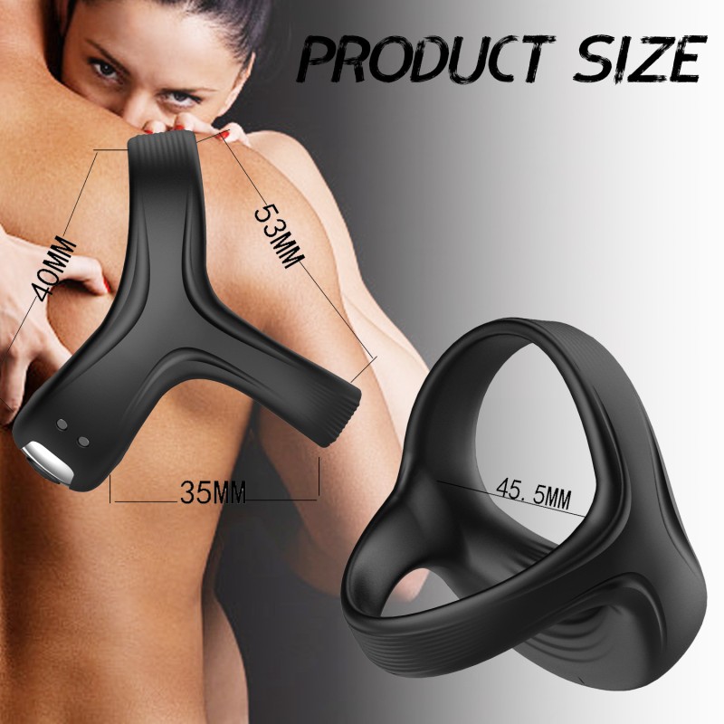 Silicone Electric Triangular Lock Sperm Ring Ejaculation Delay Penis Sex Toys with Prostate Vibration Massager for Men