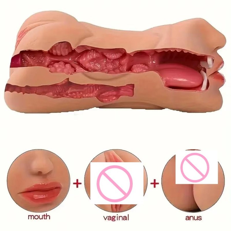 3-in-1 Male Masturbator with Realistic Mouth Tight Tunnel Pussy Deep Throat Adult Sex Toy for Intense Pleasure