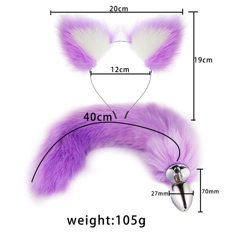 Purple Tail Anal Plug Fun Plush Hair Clip Ear Role-playing Anal Plug Expansion Purple Set