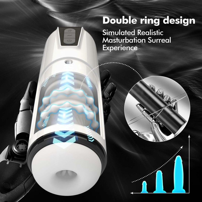 3D Soft Realistic Pocket Pussy Sleeve Double Bead Ring Sex Machine Devices Thrusting Vibrator Automatic Male Masturbator Stroker
