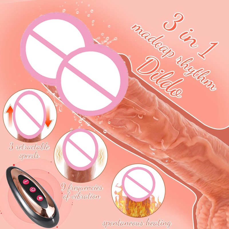 Realistic 7.87 Inch Thrusting Dildo Vibrator for Women Soft Adult Sex Toys with Heating for Anal Clit & G-Spot Stimulation