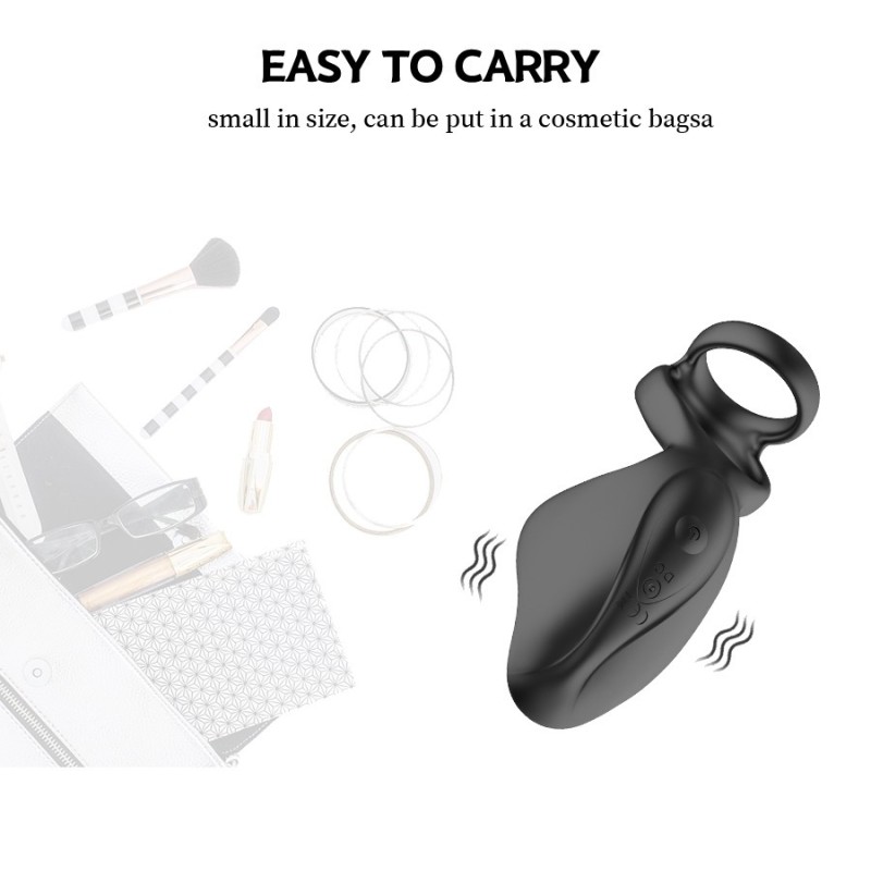 Men's Black Delayed Locking Resonance Ring Sex Toy with Remote Control Couples' Semen Vibrator Adult Anal Sex Toy