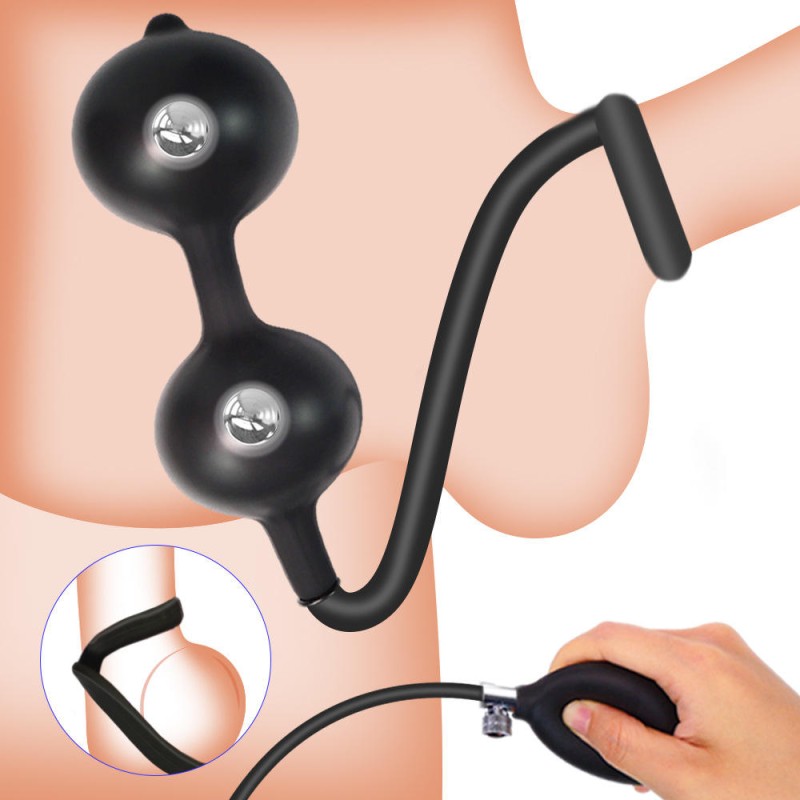Double Bead Inflatable Anal Plug with Double Lock Ring Adult Sex Toys for Men Women for Male Female Masturbators for Anal Sex