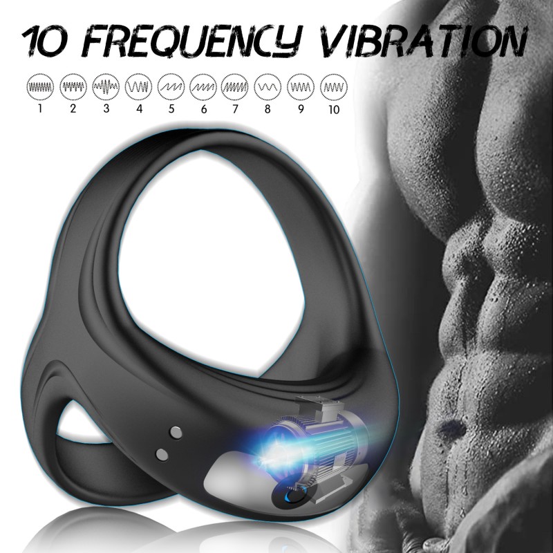 Silicone Electric Triangular Lock Sperm Ring Ejaculation Delay Penis Sex Toys with Prostate Vibration Massager for Men