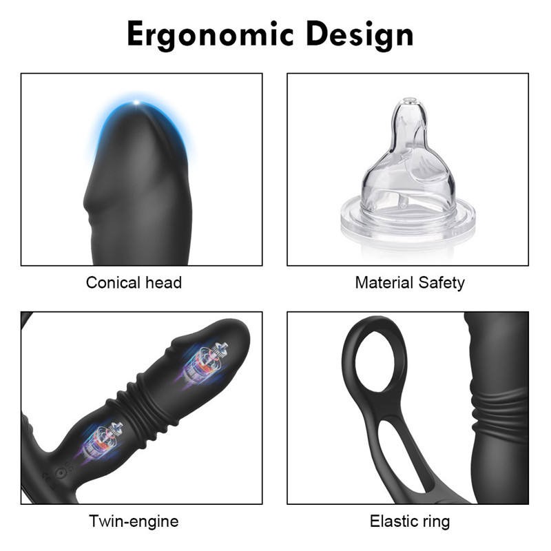 3 in 1 App Control Thrusting Dildo Telescopic Butt Plug With Cock Ring Anal Vibrator Sex Toys for Adult Men
