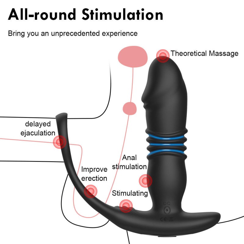 3 in 1 App Control Thrusting Dildo Telescopic Butt Plug With Cock Ring Anal Vibrator Sex Toys for Adult Men