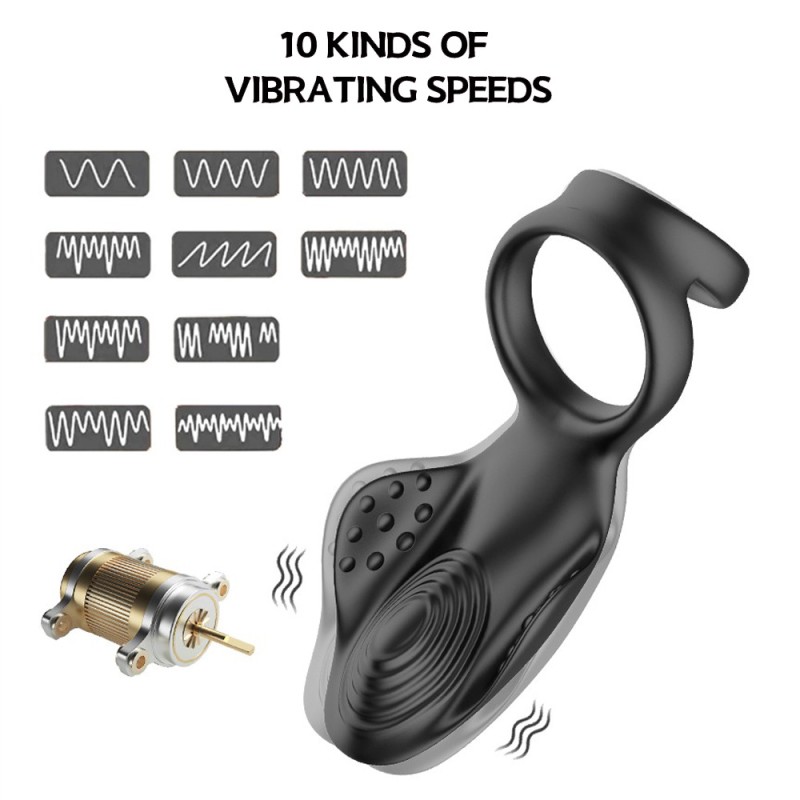 Men's Black Delayed Locking Resonance Ring Sex Toy with Remote Control Couples' Semen Vibrator Adult Anal Sex Toy