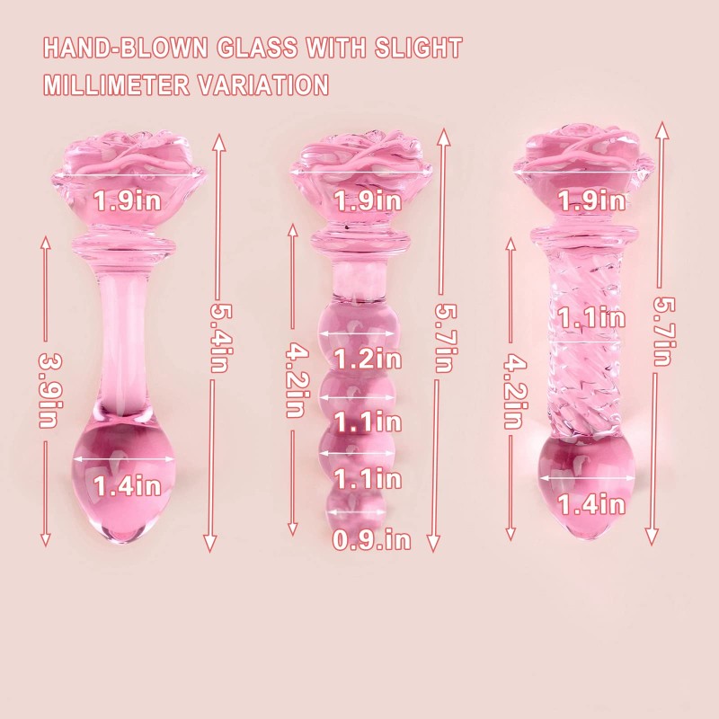 Crystal Rose Anal Plug Beads Adult Anal Training Sex Toys Women G-Spot Masturbation Pink Glass Dildo Butt Plug for Female Male