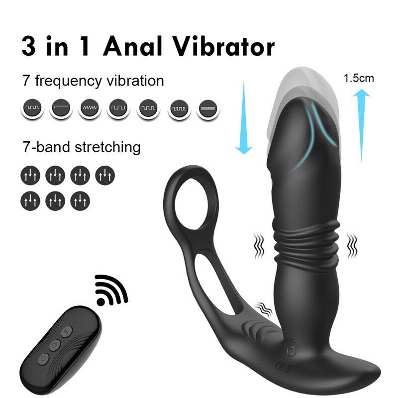 3 in 1 App Control Thrusting Dildo Telescopic Butt Plug With Cock Ring Anal Vibrator Sex Toys for Adult Men