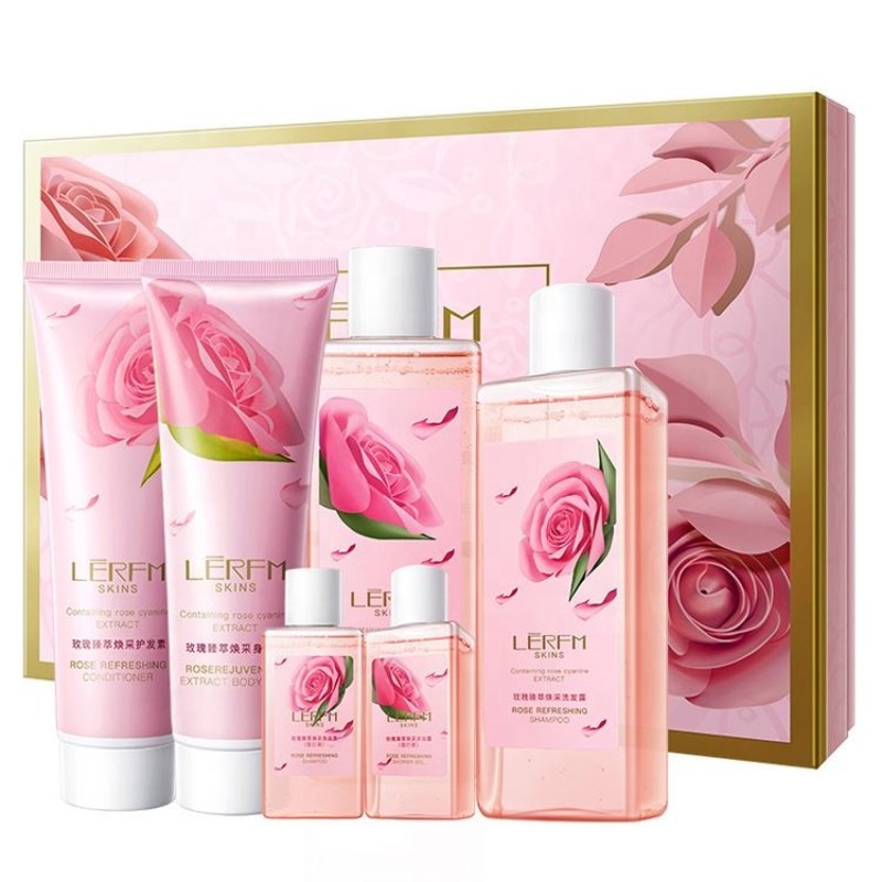 Bath Set Supplier - 6pcs Rose Extract Shampoo Shower Gel Body Lotion