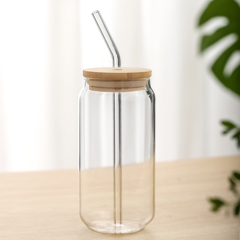 Glass Tea Cup Manufacturer - 600ml with Lids and Straws Slushy Cup