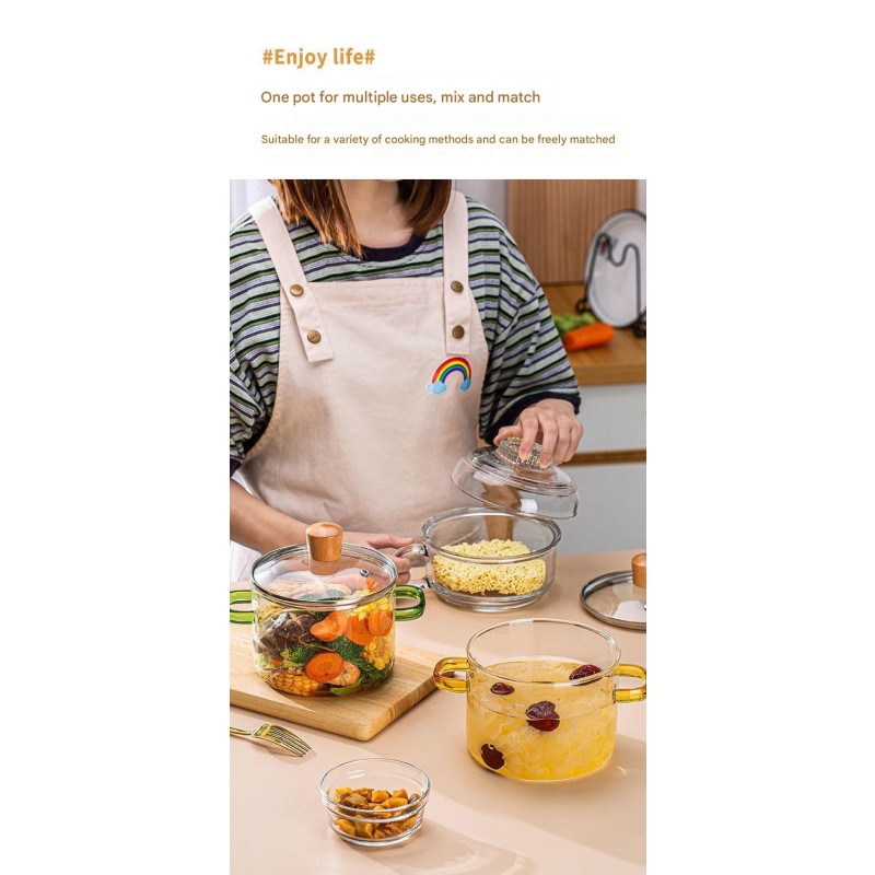 Glass Cookware Set Manufacturer - 1.6L Double Handle Soup Stew Pot