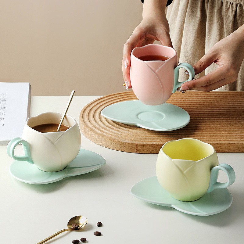 Ceramic Mug Set Supplier - European Tulip Shape Saucer Set Wholesale