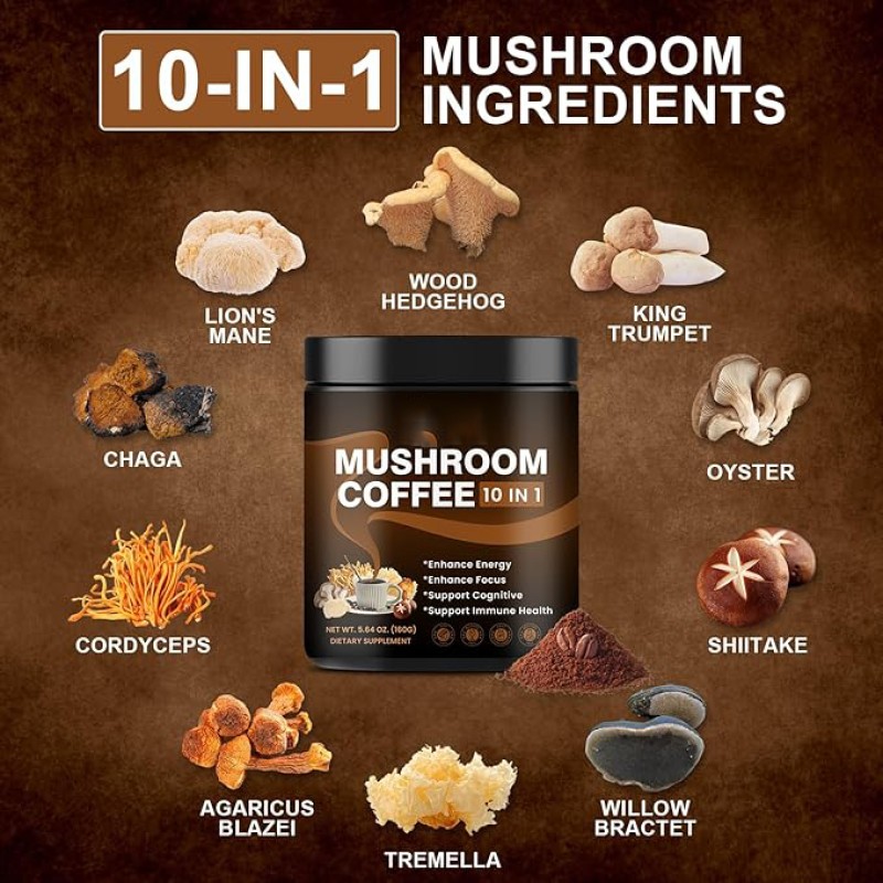 Mushroom Coffee Powder Manufacturer - 10 Mushroom Blend Lion's Mane Energy