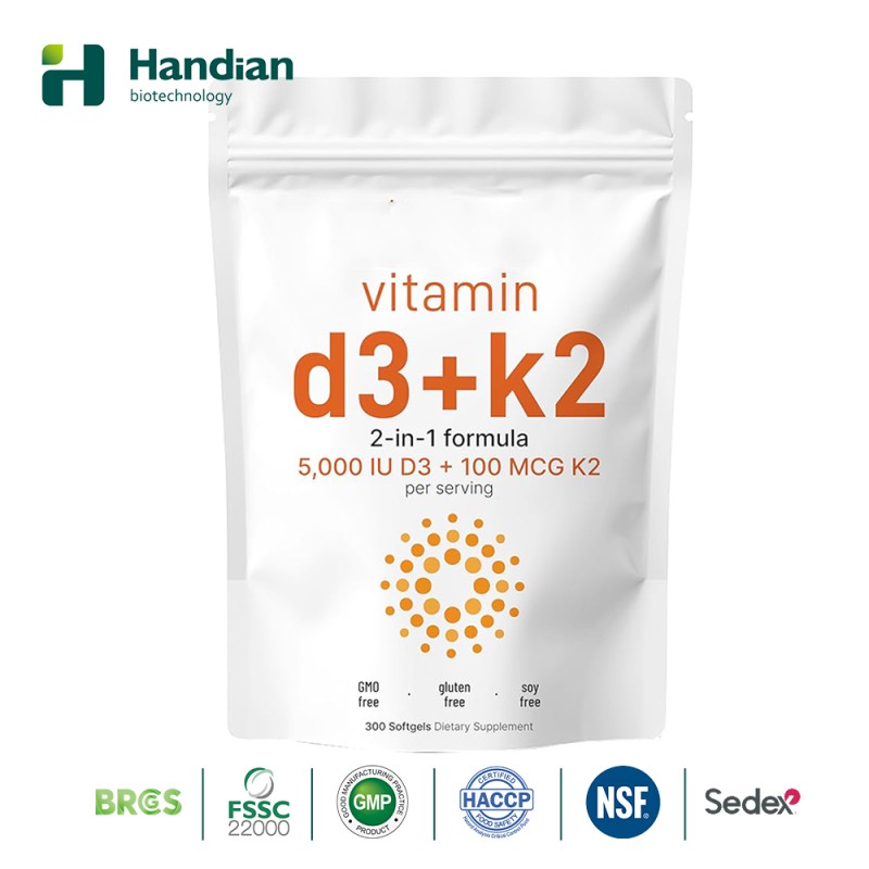 Vitamin D3 K2 Capsules Factory - OEM 2-in-1 with Coconut Oil Newborn-Safe