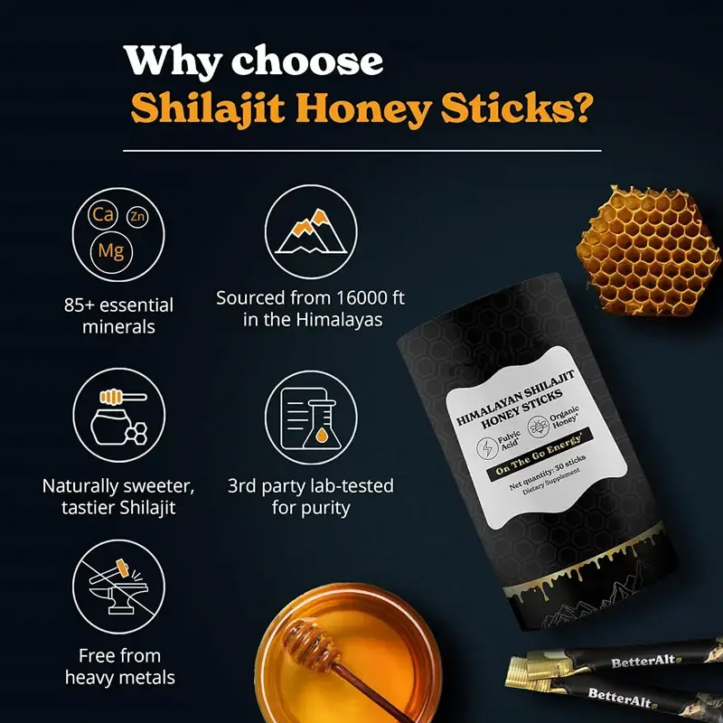 Shilajit Gummy Sticks Supplier - Vegan Brain Booster Honey Supplement