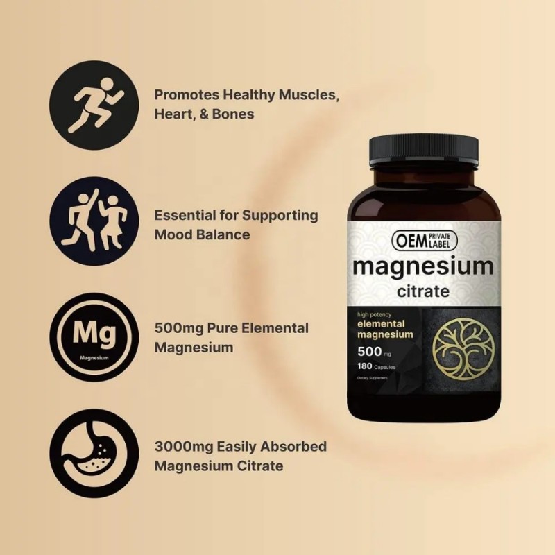 Magnesium Capsules Factory - OEM 500mg Citrate Glycinate Formula