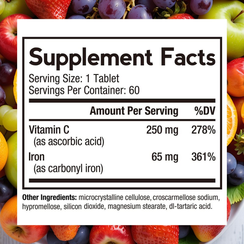 OEM/ODM 200 mg Vitamin C Iron Supplement Tablets for Adults for Men and Women Not Recommended for Pregnant Women