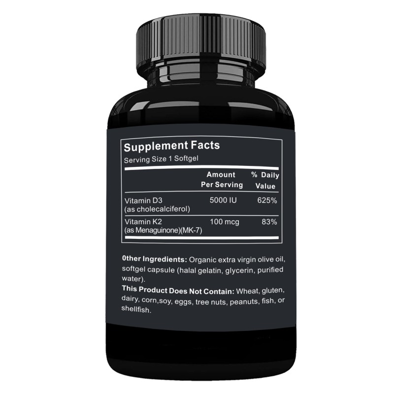 MEWLL Vitamin D3 + K2 with 5000iu of Plant-Based D3 & 100mcg of Vitamin K2 As MK-7 | Softgel