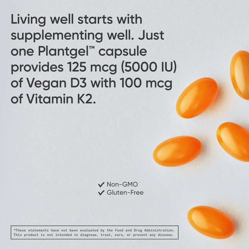 MEWLL Vitamin D3 + K2 with 5000iu of Plant-Based D3 & 100mcg of Vitamin K2 As MK-7 | Softgel