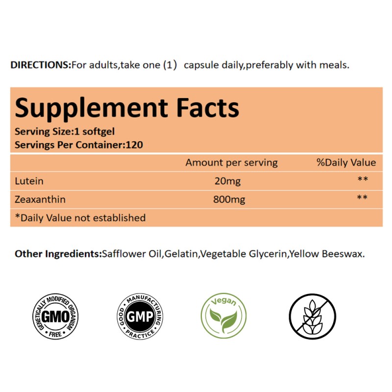 OEM/ODM  Lutein Softgel Containing Astaxanthin and Zeaxanthin Health Eye Vitamin Mineral Supplement