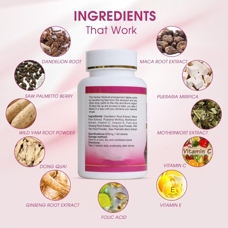 Mention Buttocks Herbal Supplements Plump HIPS Enhancement Firming and Seductive 60 Tablets