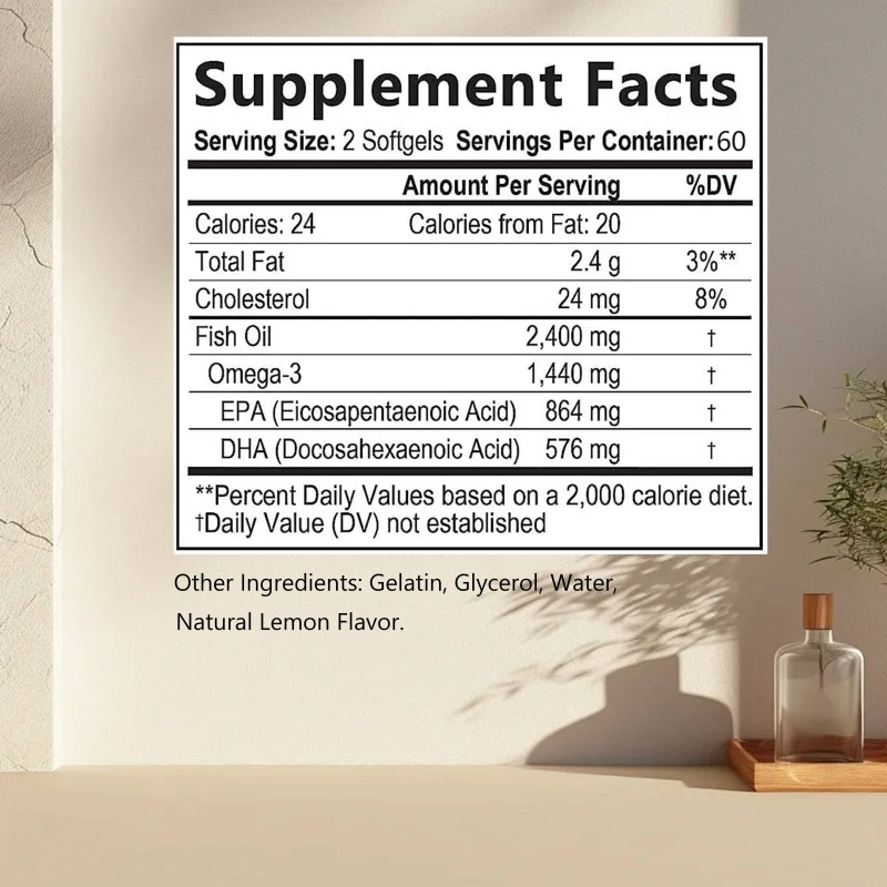 Omega 3 Fish Oil Softgels,containing DHA and EPA, 1440 mg omega 3, and 2400 mg Fish Oil,120 Softgels