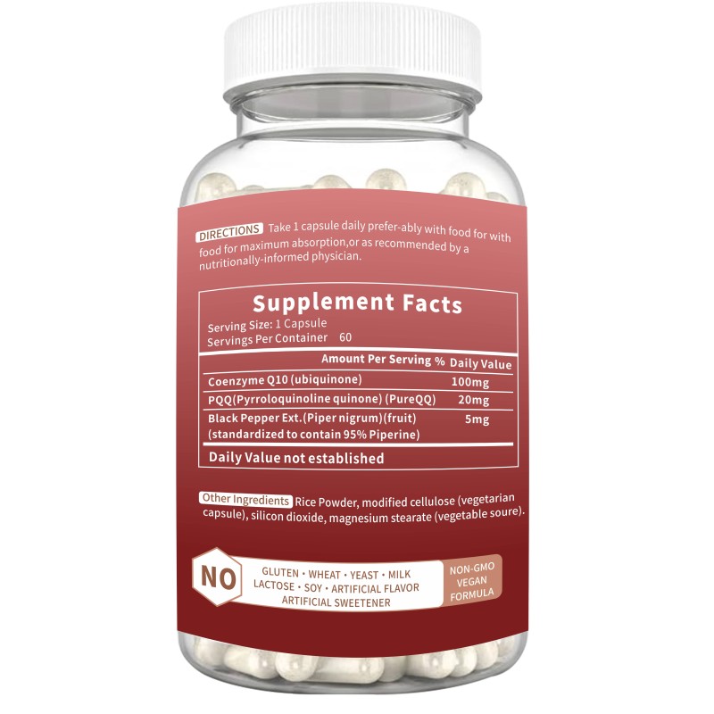 100 Mg CoQ10 Supplement  for Heart and Vascular Health Promotes Healthy Blood Pressurelevels