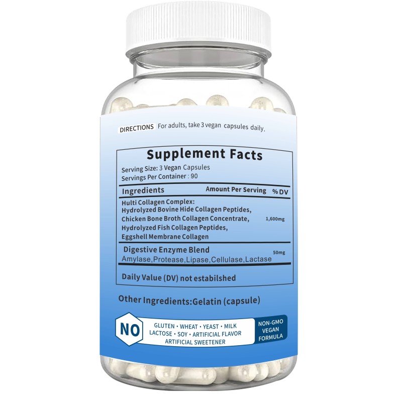 OEM Multiple Collagen Capsules Support Healthy Skin Nail and Joint,90 Vegan Capsules,collagen for Women