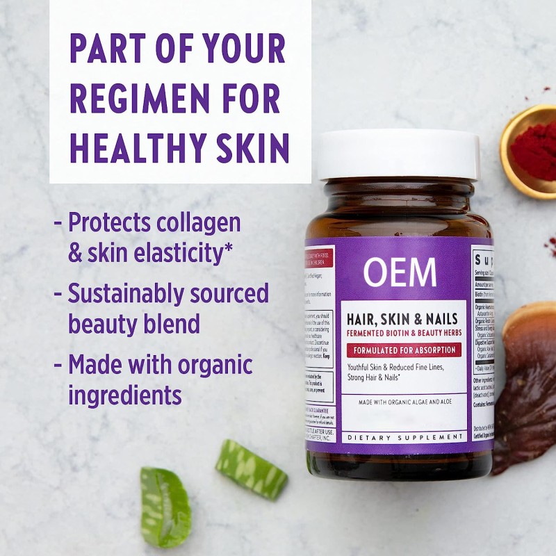 Fermented Biotin Supplement Capsules Supplement Collagen to Support Healthy Hair, Skin and Nails
