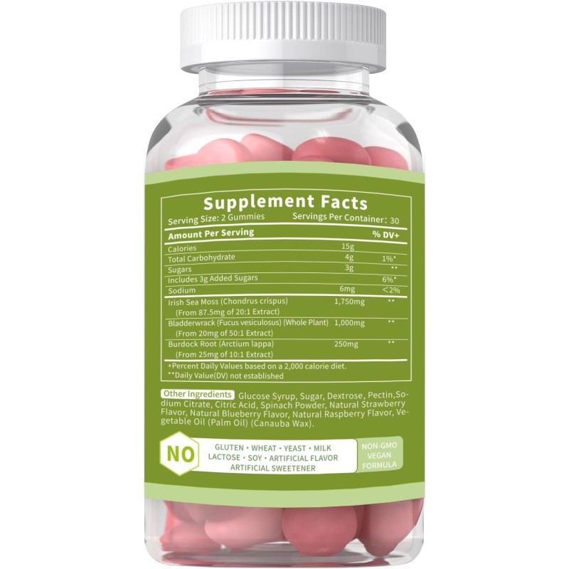 Seamoss Gummies Non-GMO Non-Gluten Detox Immune Healthcare Supplements Beauty-Dedicated Non-GMO Dietary Supplement Gummy Candy