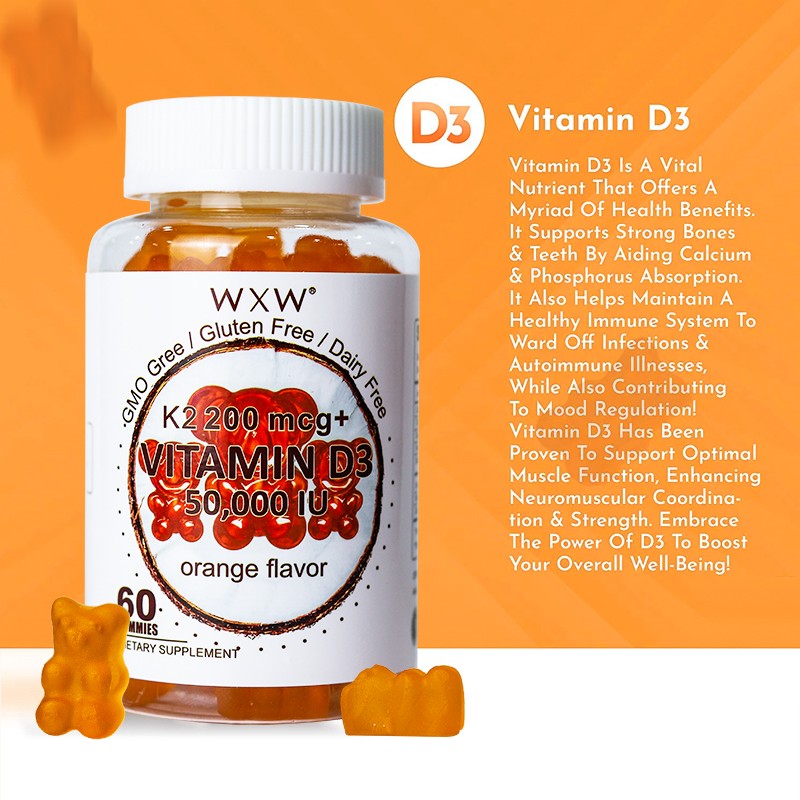 Vitamin D3K2 Gummies Supplier - WXW Stock D3 K2 Immune Health Excellent Taste