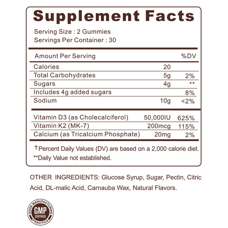 Vitamin D3K2 Gummies Factory - WXW Stock D3 K2 Zinc Multi-Vitamin Bone Health