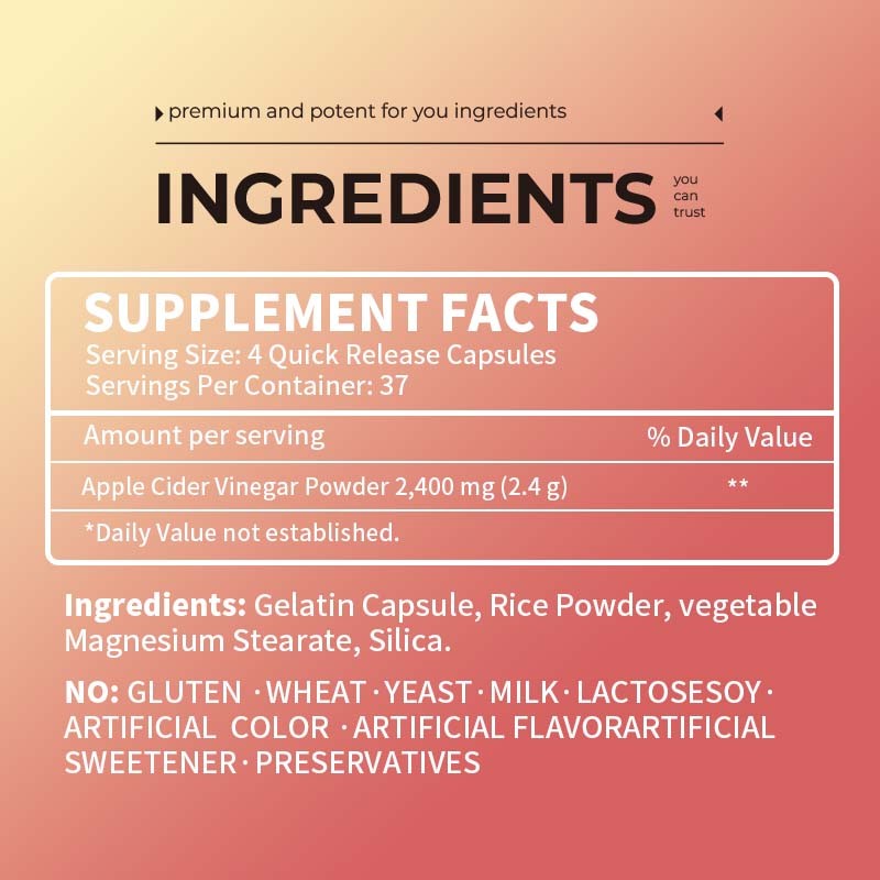 Apple Cider Vinegar Capsules Supplier - 2400mg Intestinal Health