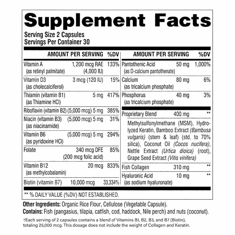 Biotin Collagen Keratin Supplement Supplier - 25000mcg Hyaluronic Acid