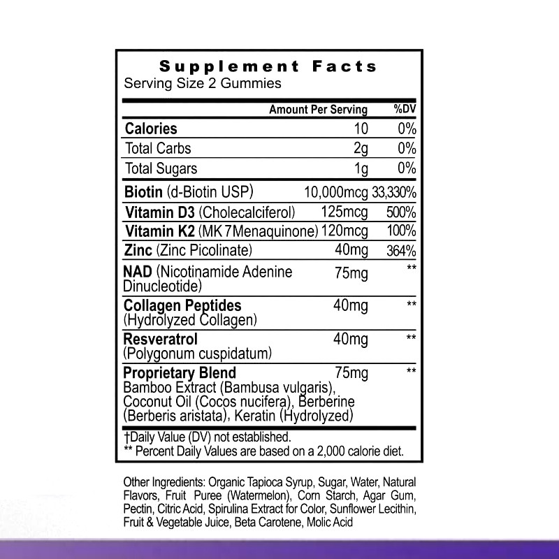 NAD+ Gummy Factory - Collagen Keratin Zinc Resveratrol Berberine K2 D3