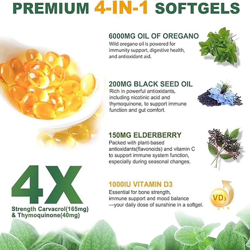 Black Seed Oil Softgels Factory - Oregano Oil 300 Capsules Blend Supplement