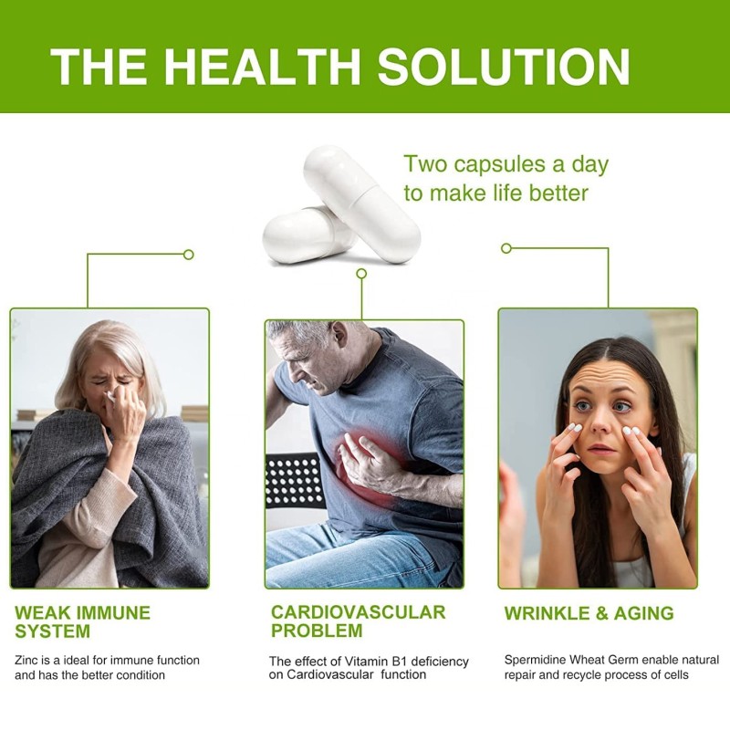 Spermidine Capsules Supplier - 500mg Wheat Germ Extract with Zinc 120 Capsules