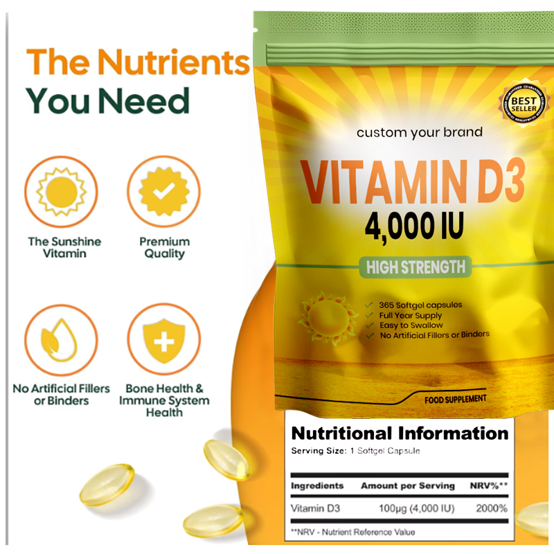 Vitamin D3 Softgels Factory - Customized OEM 4000 IU Maximum Strength Immunity