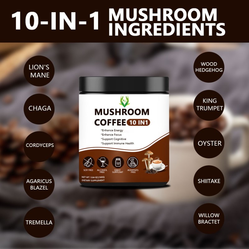 Mushroom Coffee Supplier - 10 Mushrooms Ground Coffee