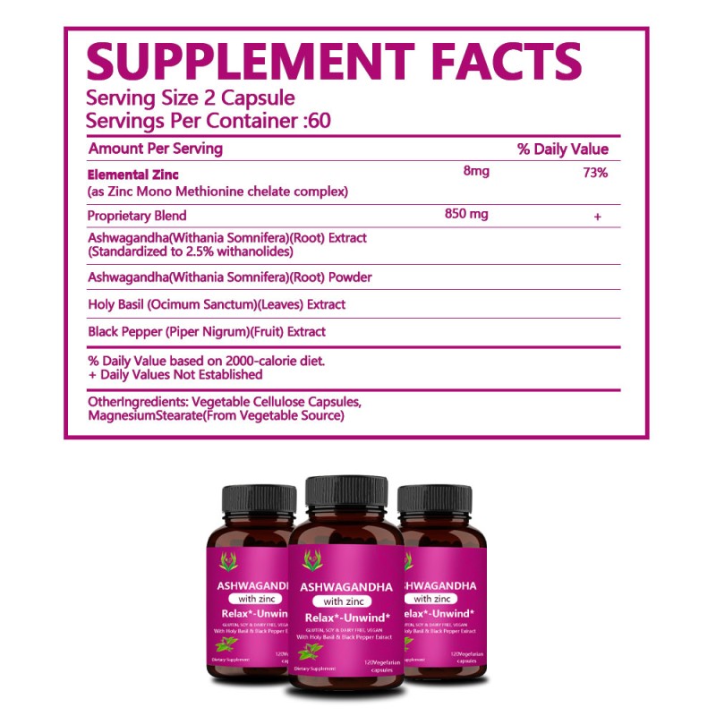 Pure Ashwagandha Capsules Factory - Zinc Black Pepper Stress