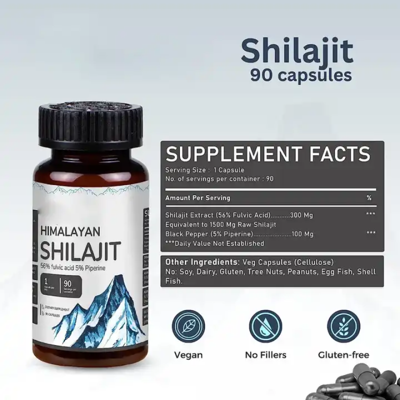 Shilajit Capsules Factory - Rich in Humic Acid 85 Minerals Male Strength
